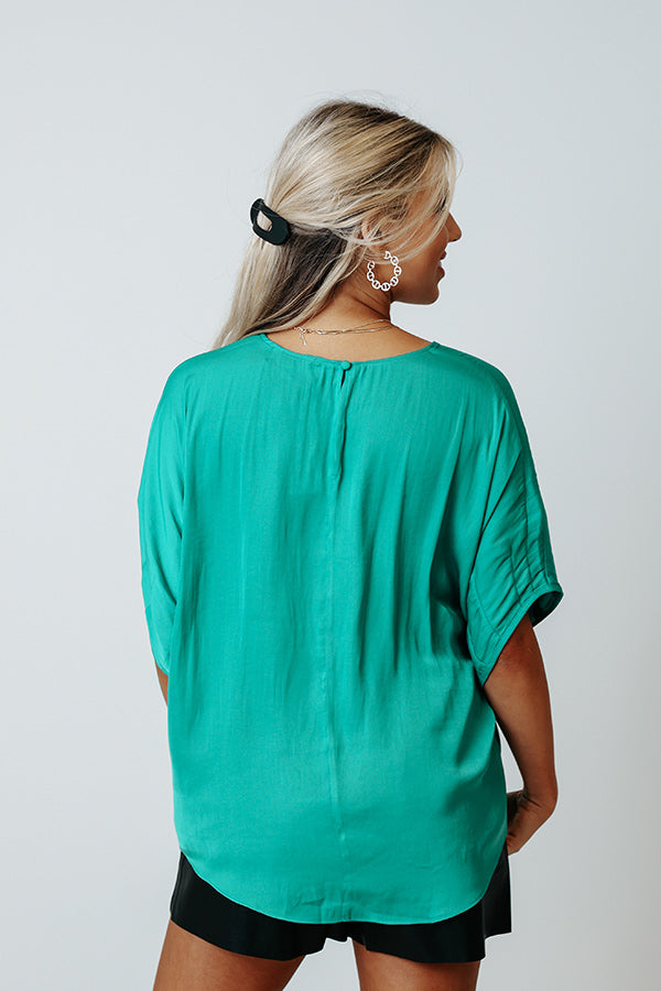 Champagne Craving Satin Shift Top In Emerald Image - 4