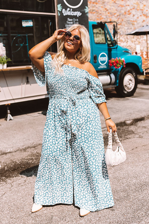 Always Dreaming Smocked Jumpsuit in Teal Curves Image - 1