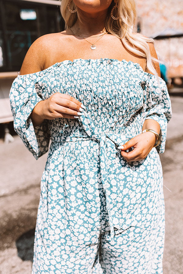 Always Dreaming Smocked Jumpsuit in Teal Curves Image - 5