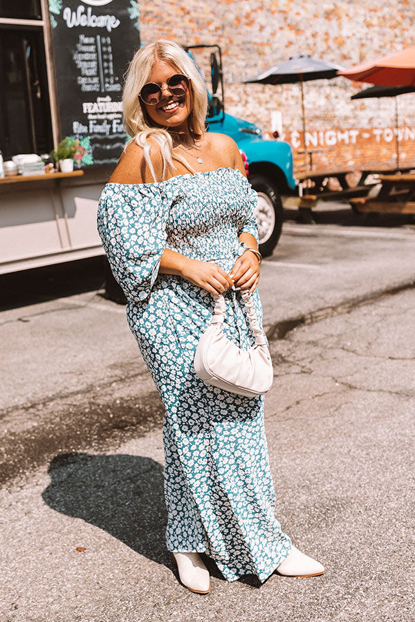 Always Dreaming Smocked Jumpsuit in Teal Curves Image - 2