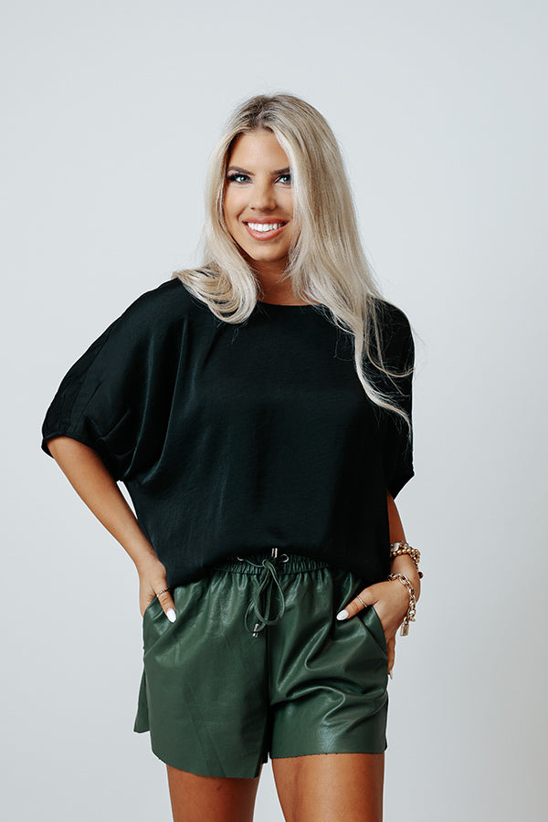 Champagne Craving Satin Shift Top In Black