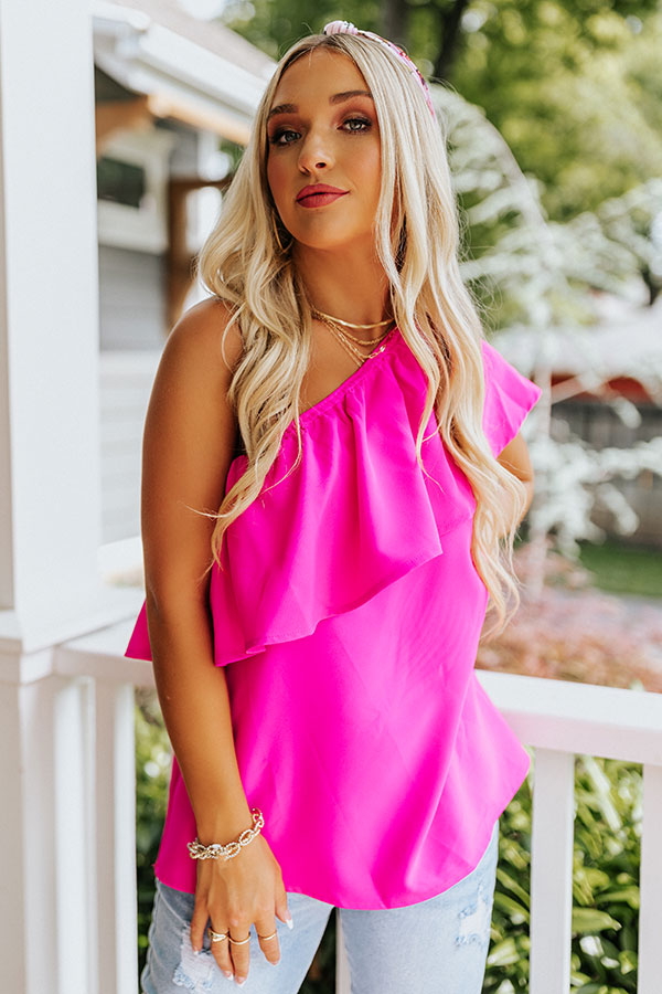 Slow Dance Romance Ruffle Top In Hot Pink