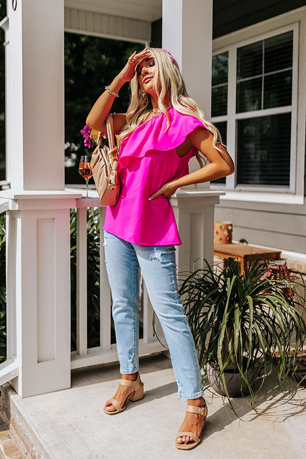Slow Dance Romance Ruffle Top In Hot Pink Image - 5