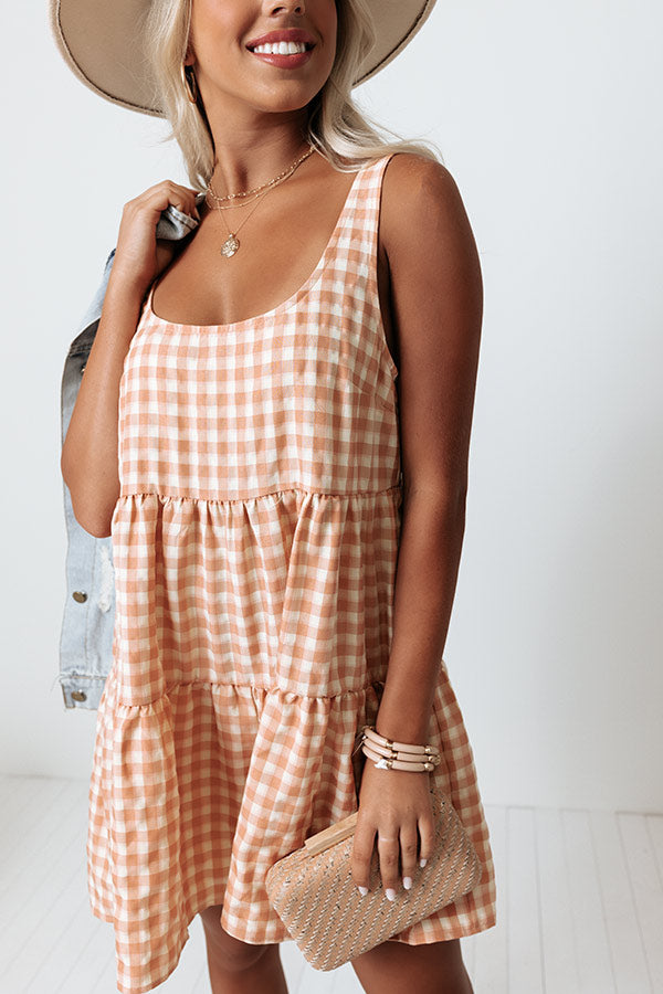 Poems And Prosecco Gingham Romper In Peach Image - 3