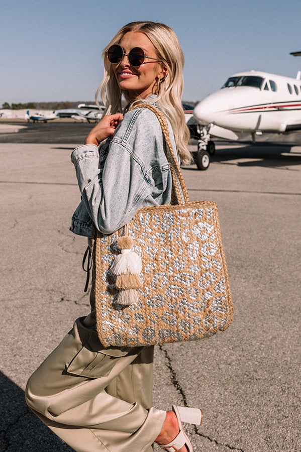 Silver Leopard Handwoven Jute Tote Image - 2