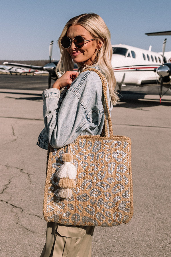 Silver Leopard Handwoven Jute Tote Image - 1