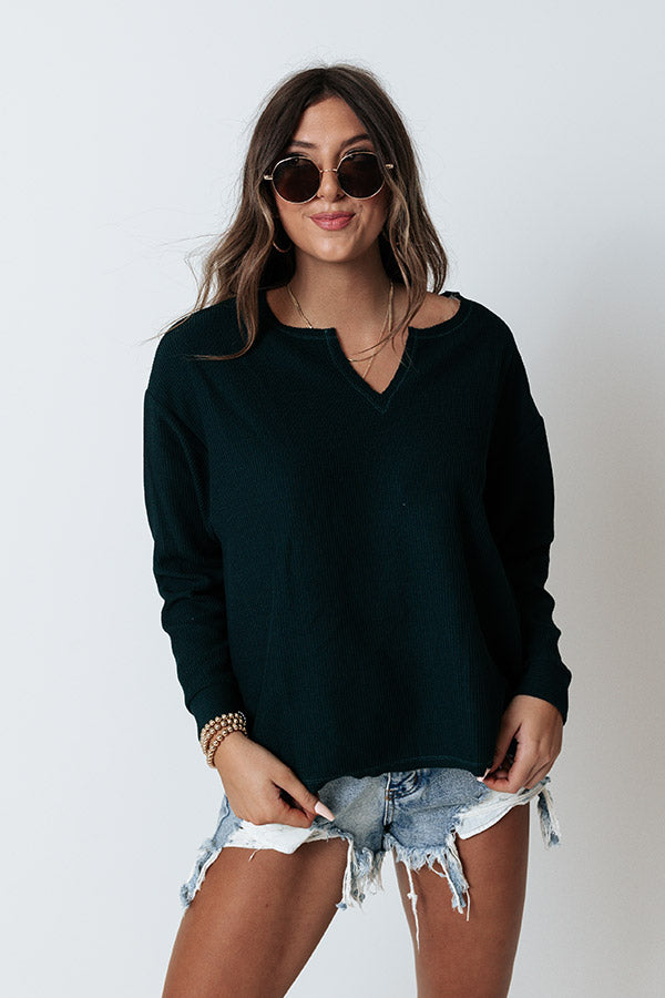 Sweet Music Ribbed Shift Top In Dark Hunter Green Image - 3