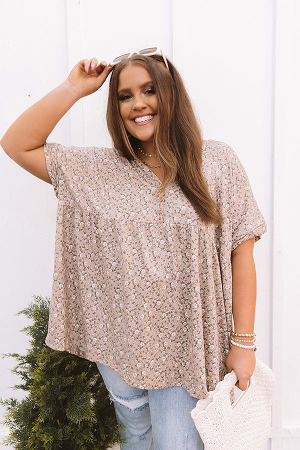 Merlot On The Patio Babydoll Top In Warm Taupe Curves Image - 2