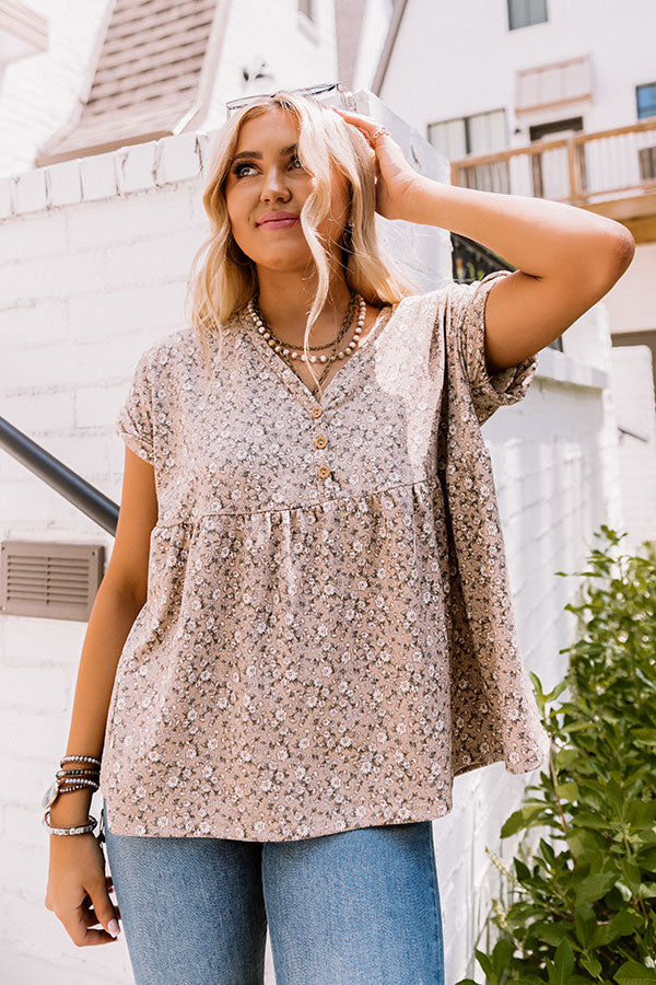 Merlot On The Patio Babydoll Top In Warm Taupe Image - 2