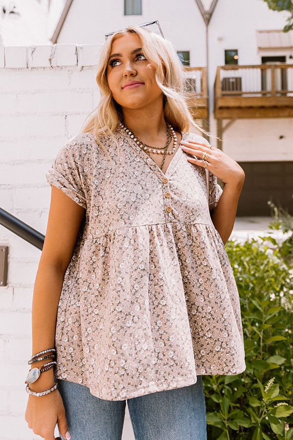 Merlot On The Patio Babydoll Top In Warm Taupe Image - 3