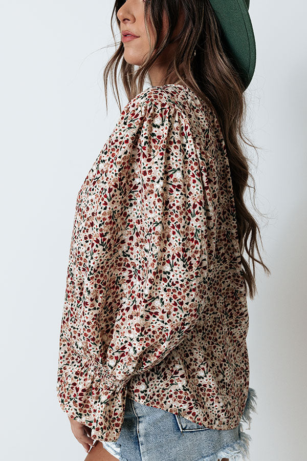 Wine Toast Floral Shift Top In Iced Latte Image - 4