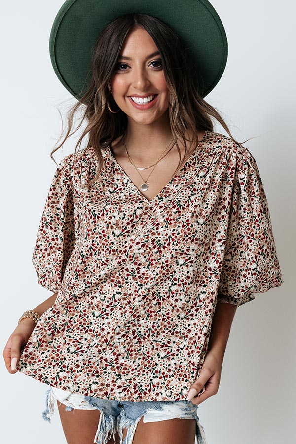 Wine Toast Floral Shift Top In Iced Latte Image - 2