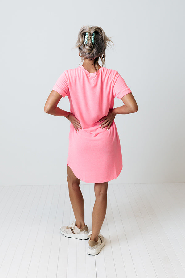 New Adventure T-Shirt Dress In Neon Pink Image - 5