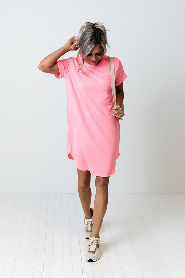 New Adventure T-Shirt Dress In Neon Pink Image - 2