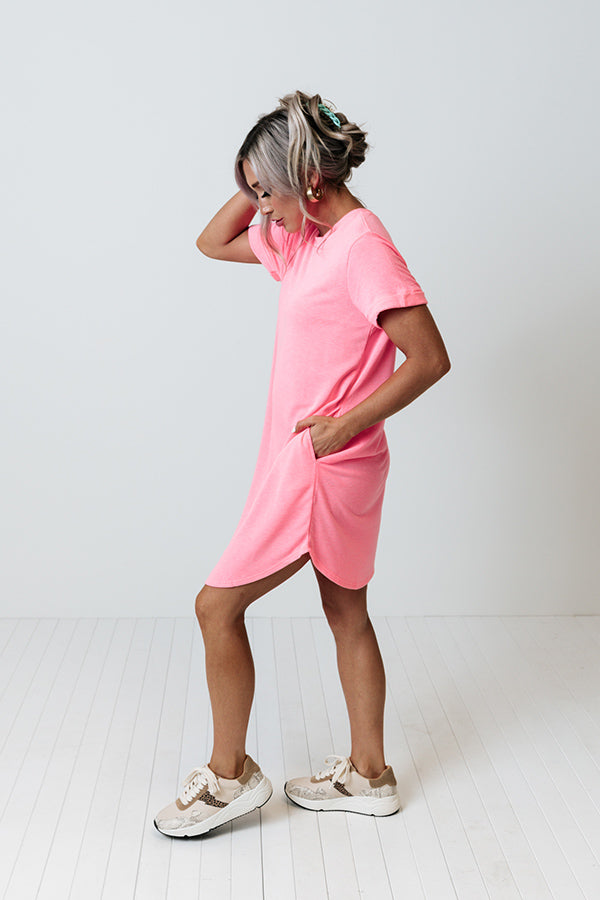 New Adventure T-Shirt Dress In Neon Pink Image - 4