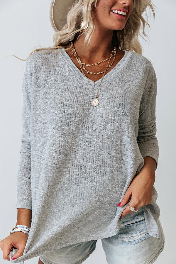 Running On Lattes Knit Shift Top in Grey Image - 5