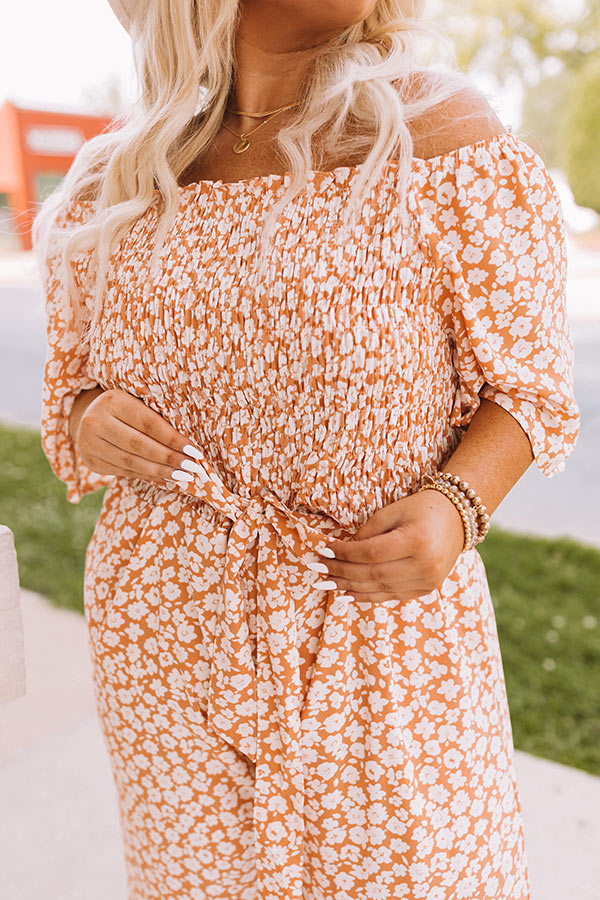Always Dreaming Smocked Jumpsuit In Peach Curves Image - 2