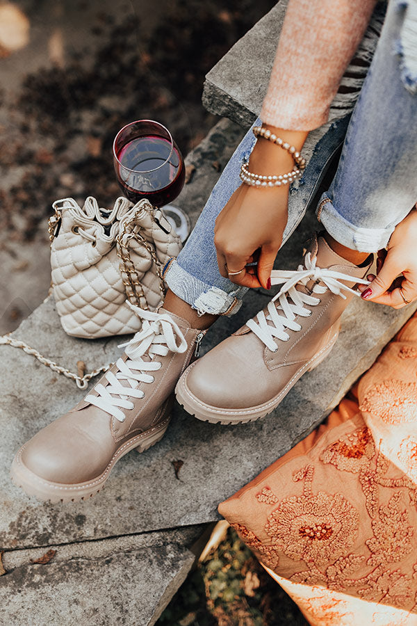 The Sibina Faux Leather Boot In Taupe