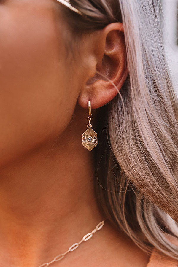 Odette Sunburst Charm Drop Hoop Earrings Image - 1