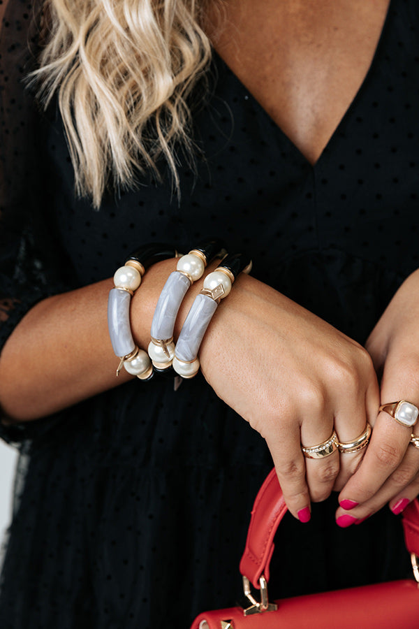 Lelani Resin Color-Block And Glass Pearl Stretch Bracelet in Grey/Black Image - 1