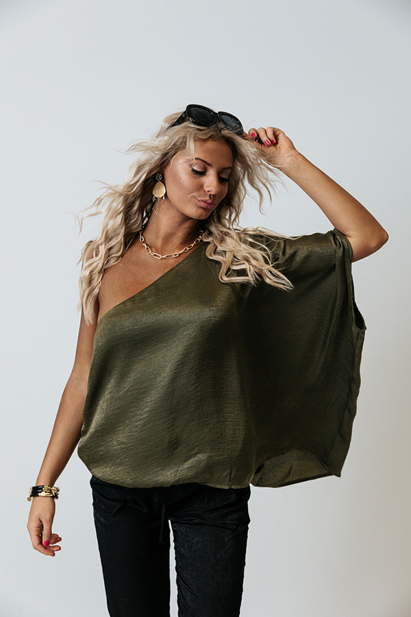 Catwalk Crush Satin Top In Martini Olive