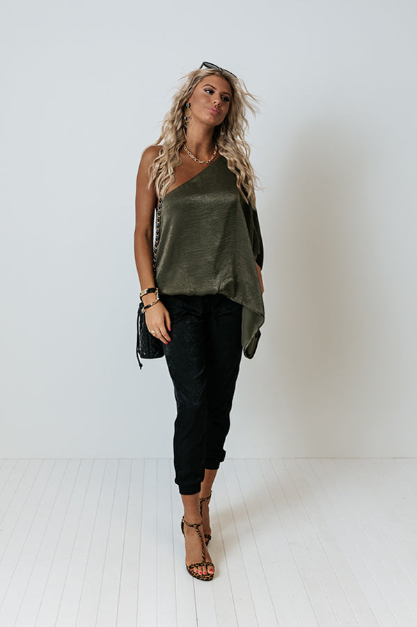 Catwalk Crush Satin Top In Martini Olive Image - 2