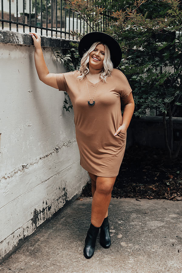In Real Time T-Shirt Dress In Camel Curves