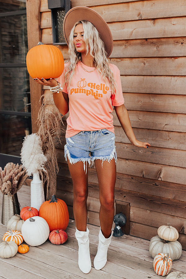 Hello Pumpkin Graphic Tee In Peach