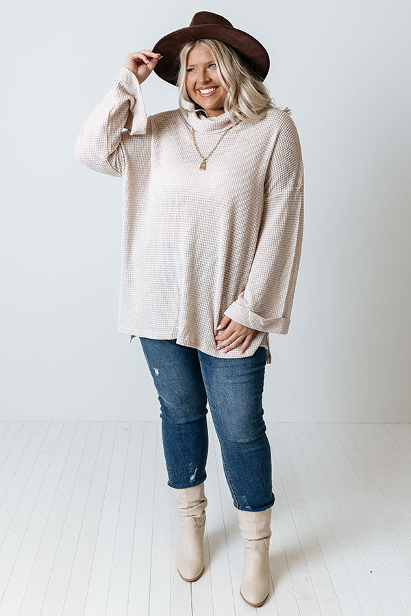 Acorn Kisses Waffle Knit Tunic In Beige Curves Image - 1