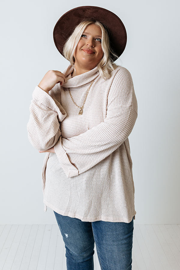 Acorn Kisses Waffle Knit Tunic In Beige Curves Image - 2