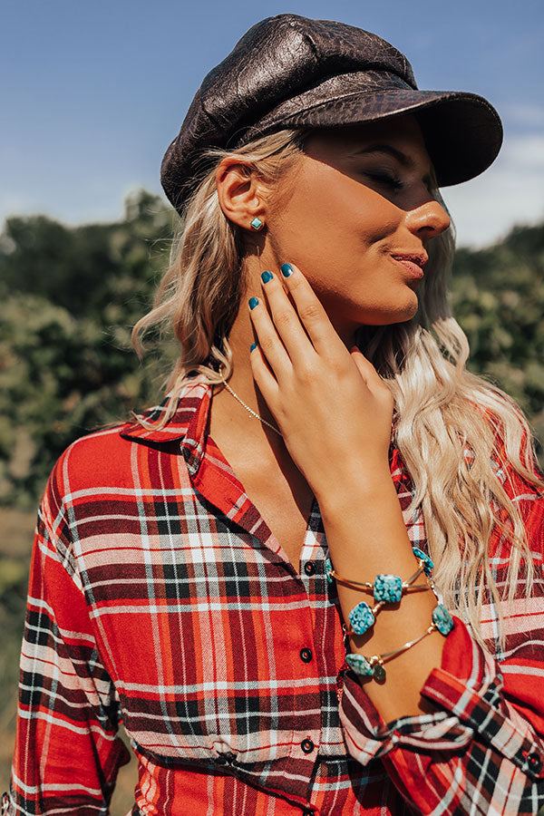 Kendra Scott Mallory Gold Stud Earrings in Variegated Turquoise Magnesite Image - 1