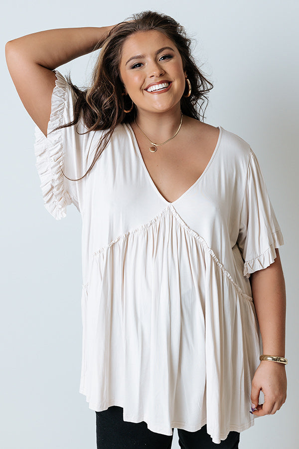 Brunchin' Babe Babydoll Top In Cream Curves