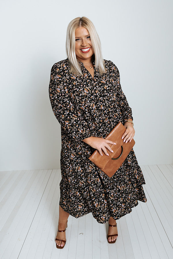 Tea And Crumpets Floral Midi In Black Curves Image - 2