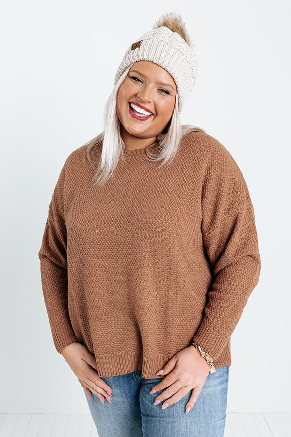 Waiting For Flurries Knit Sweater In Camel Curves