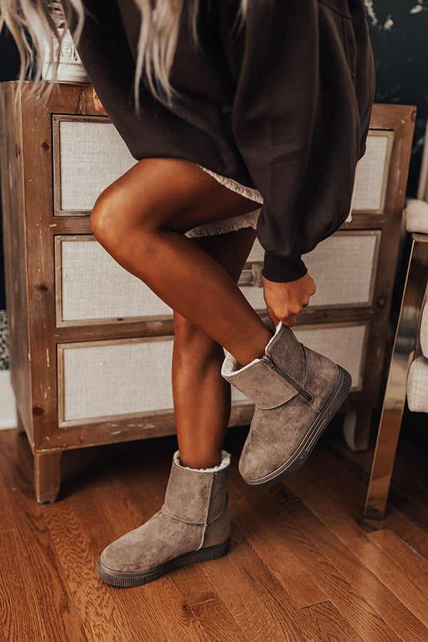 The Cassie Faux Suede Boot In Dark Taupe