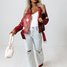 Starry Staple Faux Leather Jacket In Crimson Image - 1