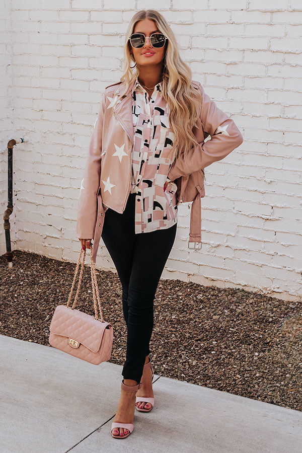 Starry Staple Faux Leather Jacket In Blush