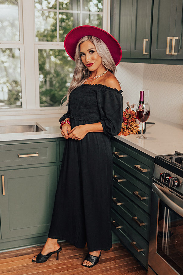 Moon Phase Smocked Jumpsuit In Black