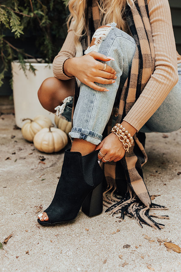 The Olana Faux Suede Peep Toe Bootie In Black
