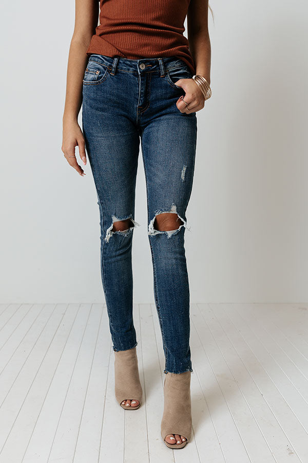 The Talia Midrise Distressed Ankle Skinny In Dark Wash Image - 1