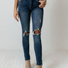 The Talia Midrise Distressed Ankle Skinny In Dark Wash Image - 1