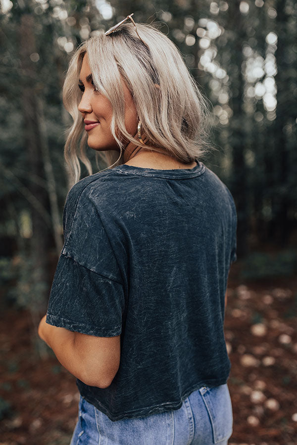 Rock N' Roll Cropped Vintage-Wash Graphic Tee Image - 1