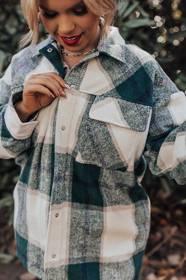 Cabin So Cozy Plaid Jacket In Hunter Green Curves Image - 3