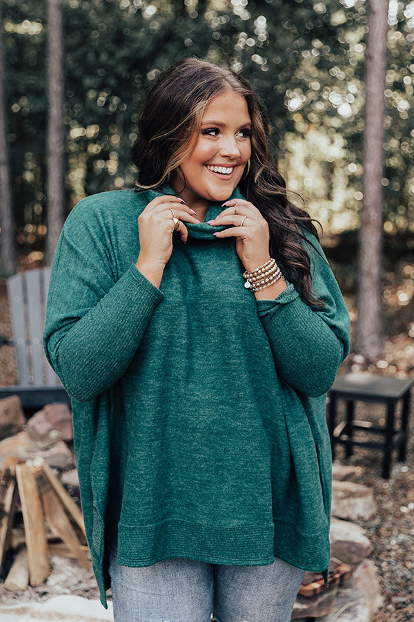 Time For Cozy Sweater in Hunter Green Curves