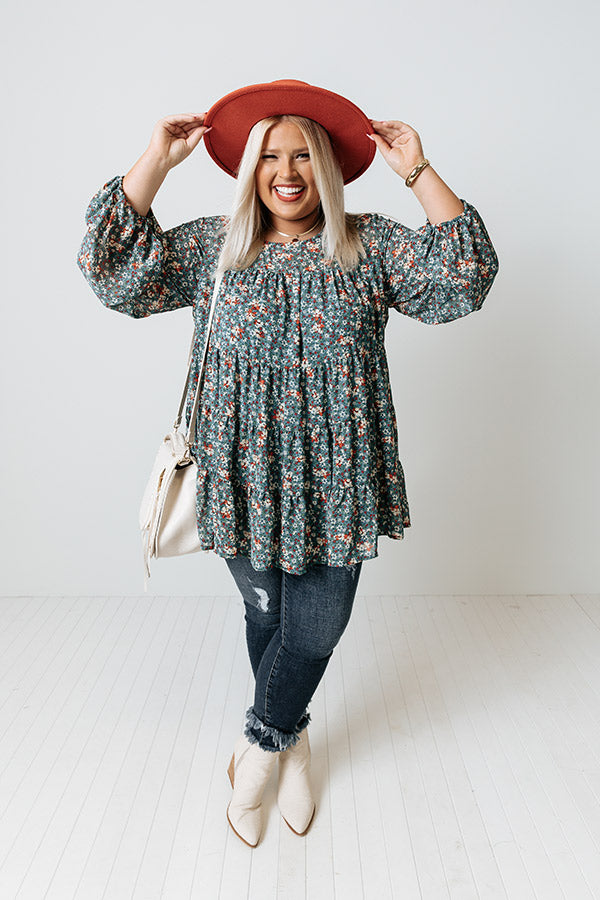 Not So Subtle Floral Top In Blue Curves Image - 1