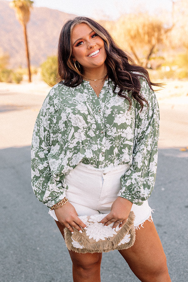 In Harmony Floral Shift Top in Olive Curves