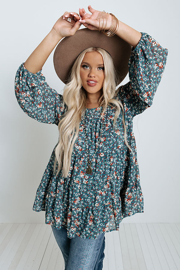 Not So Subtle Floral Top In Blue Image - 2
