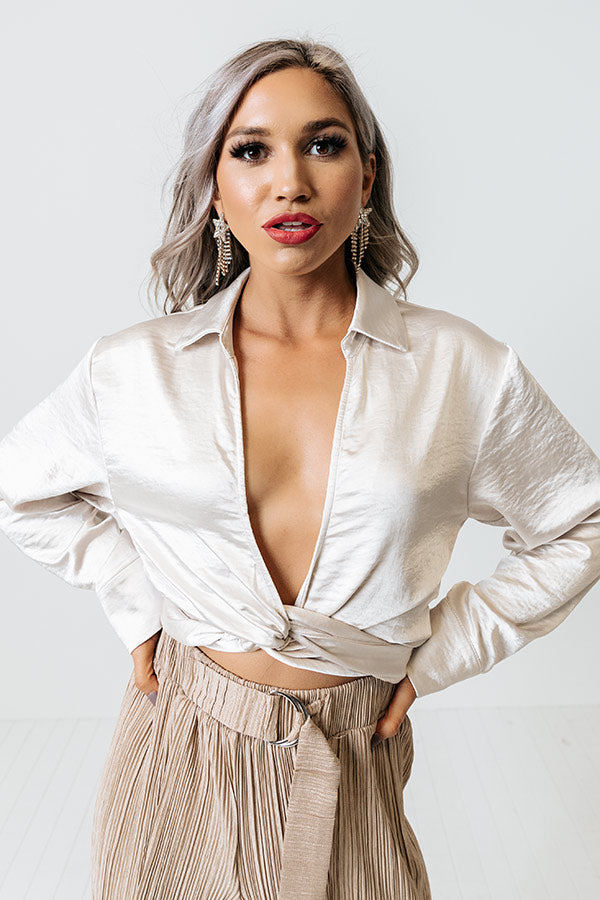 Unseen Beauty Satin Tie Top in Champagne Image - 3