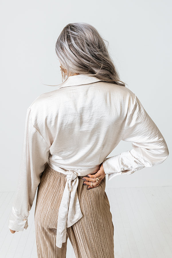 Unseen Beauty Satin Tie Top in Champagne Image - 4