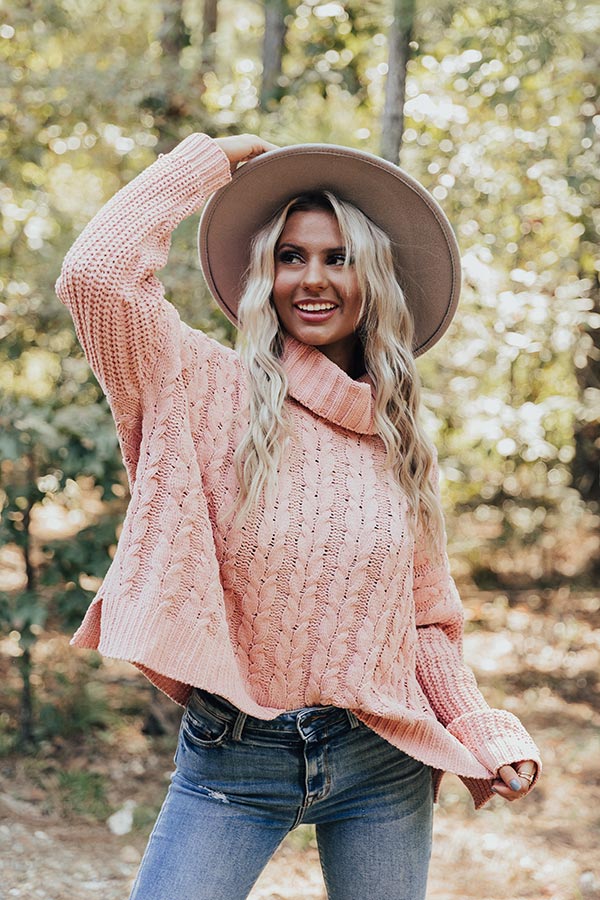 Cute To Be Cool Cable Knit Sweater In Blush